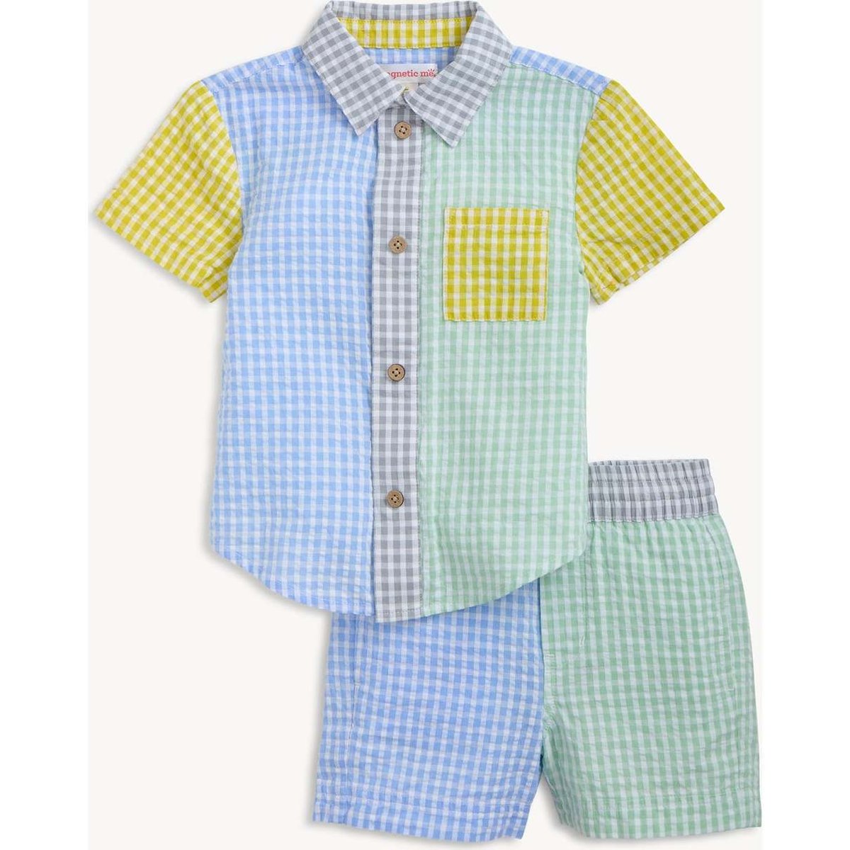 Multi Gingham Woven Collar Shirt & Short Set by Magnetic Me