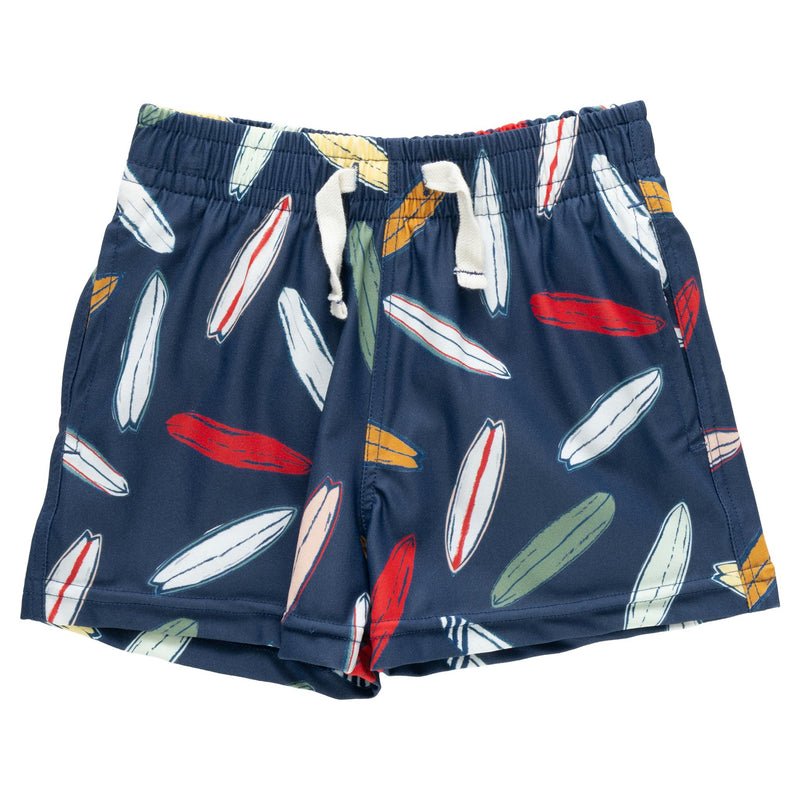 Boys Swim Trunk in Navy with Surfboard Print