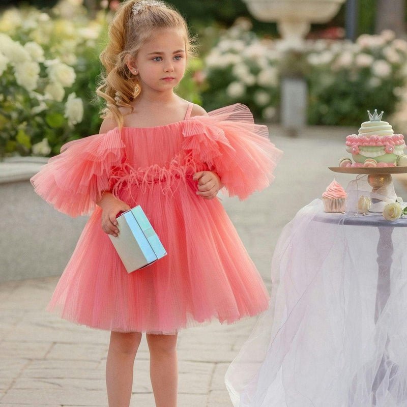 Blush Feather Fairy Tulle Dress with puffy sleeves